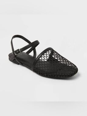 A New Day Vanna Fishnet Slingback Flats with Memory Foam Size 6